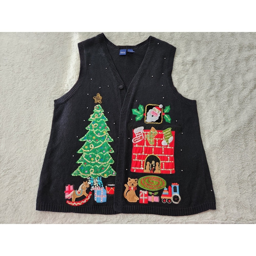 Basic Editions Ugly Christmas Sweater Vest Womens Size 2X Sequins Tree Reindeer